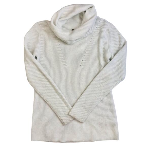 Gap Pure Mist White Cowl Neck Sweater Long Sleeve Ribbed Knit Rabbit Hair Blend - Picture 14 of 16